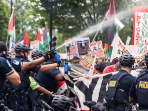 Działania policji na spotkaniu Netanjahu w Kongresie - złamanie użyteczne przez gaz łzawiący