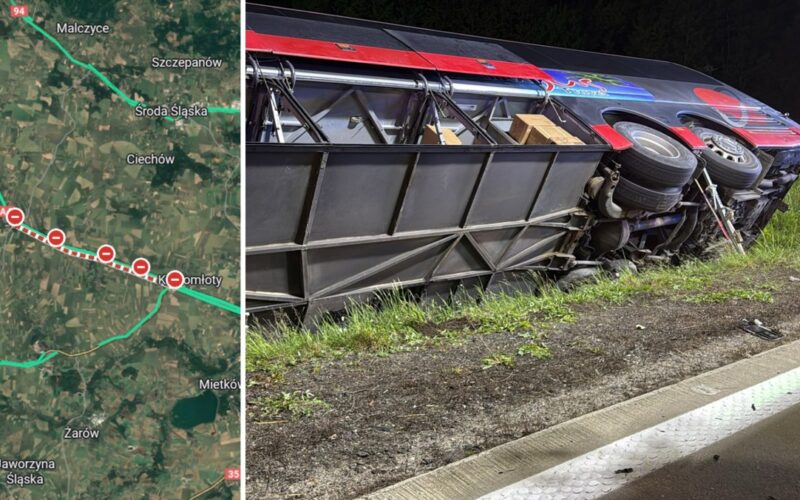 Wypadek autokaru z turystami na autostradzie A4 – działania ratunkowe służb